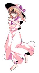 Rule 34 | 1girl, barefoot, blonde hair, bow, commentary request, dairi, dress, full body, hat, hat bow, highres, large variant set, long hair, looking at viewer, louise (touhou), neckerchief, open mouth, purple bow, purple neckerchief, shaded face, short sleeves, solo, standing, touhou, touhou (pc-98), transparent background, variant set, white dress, white hat