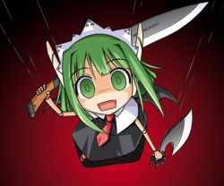 00s 1girl chachazero female_focus green_hair knife lowres mahou_sensei_negima! nino_(ninouchi_irazu) puppet solo sword weapon