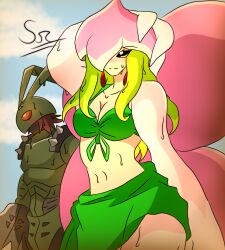 Rule 34 | absurdres, digimon, digimon (creature), fairy, flower, highres, lilamon, monster girl, petals, plant girl, stingmon, swimsuit