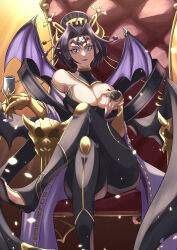 1girl absurdres breasts chalice cleavage cup demon demon_girl digimon digimon_(creature) fallen_angel highres large_breasts lilithmon mark_of_evil nail_polish solo wings