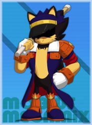 1boy animal_ears armor bahn black_fur bokken clenched_hands covered_eyes fighting_vipers fingerless_gloves frown furrification furry gloves hat_over_eyes hidden_eyes jacket joeadok open_clothes open_jacket porcupine sega shoes sleeves_rolled_up solo sonic_(series) sword toothpick weapon wooden_sword