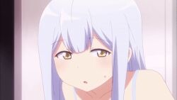 Rule 34 | 1girl, animated, animated gif, back, bra, dressing, gabriel dropout, inconvenient breasts, long hair, raphiel shiraha ainsworth, screencap, undersized clothes, underwear, white bra, white hair