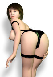 1girl 3d ass bent_over breasts covered_erect_nipples earrings female_focus jewelry leather metadoll nipples solo