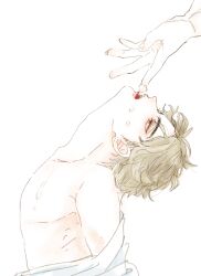 2boys birthmark bishounen blonde_hair dio_brando ear_birthmark faceless faceless_male jojo_no_kimyou_na_bouken jonathan_joestar licking licking_finger marimocham multiple_boys phantom_blood yaoi