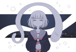 Rule 34 | 1girl, black sweater, closed eyes, facing viewer, ghost, grey sailor collar, highres, neckerchief, omochi noa, original, own hands together, red neckerchief, sailor collar, school uniform, serafuku, short hair, solo, straight-on, sweater, upper body