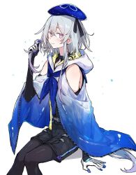 Rule 34 | 1boy, aqua hair, arknights, azuma shino, bare shoulders, beret, black collar, black leggings, black ribbon, black shorts, blue headwear, blue neckerchief, blush, closed mouth, collar, detached sleeves, earrings, gloves, gradient hair, hair between eyes, hat, highres, hood, hood down, infection monitor (arknights), jewelry, leggings, long hair, looking at viewer, male focus, mizuki (arknights), multicolored hair, neckerchief, pink eyes, pov, pov hands, purple hair, ribbon, shirt, shorts, sidelocks, simple background, sitting, sleeveless, sleeveless shirt, smile, solo focus, trap, twirling hair, white background