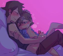 2boys age_difference clive_dove erection foreskin frottage hand_on_head handjob luke_triton male_focus multiple_boys penis penis_grab professor_layton shota sitting size_difference tagme tnso yaoi
