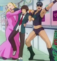 3boys animated animated_gif anime_screenshot armband armpit_hair armpits bare_shoulders black_hair blazer boots collared_shirt cosplay crossdressing dress ep12 facial_hair full_body goatee hairband hard_gay hard_gay_(cosplay) hat high_heels jacket kyon lipstick locked_arms long_dress long_hair lowres makeup male_focus miwa_akihiro miwa_akihiro_(cosplay) multiple_boys necktie open_clothes open_jacket pants restrained school_uniform shadow shirt shoes short_hair short_shorts shorts standing sunglasses suzumiya_haruhi_no_yuuutsu vest