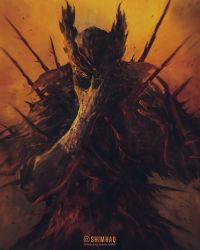 1boy bicorne bloodborne commentary english_commentary hand_over_eye hands_up hat highres hunter_(bloodborne) looking_at_viewer male_focus one_eye_covered shimhaq signature solo wide-eyed