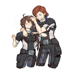 commander_shepard commander_shepard_(female) highres mass_effect_(series) rubbing_head smile ssv-akinarii tumblr white_background