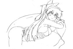 1girl alternate_hairstyle arm_support ass bikini bikini_top_pull breast_press breasts bursting_breasts cleavage from_side hair_ribbon highres large_breasts legs long_hair looking_at_viewer lying monochrome nakoruru on_stomach pool ribbon samurai_spirits side-tie_bikini_bottom sideboob sketch smile snk solo swim_ring swimsuit teasing the_king_of_fighters thighs traditional_media twintails untied_bikini very_long_hair water