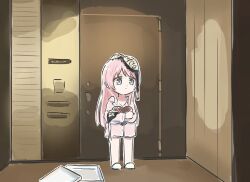 1girl anon_tokyo_(bang_dream!) bang_dream! bang_dream!_it&#039;s_mygo!!!!! box chihaya_anon closed_mouth commentary grey_eyes heart-shaped_box lyy pink_hair pink_shirt shirt solo standing