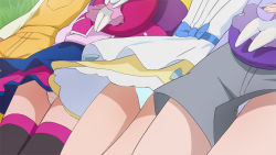 10s 4girls aino_megumi gurasan_(happinesscharge_precure!) happinesscharge_precure! haruyama_kazunori head_out_of_frame hikawa_iona lying multiple_girls oomori_yuuko panties panty_peek pantyshot precure ribbon_(happinesscharge_precure!) shirayuki_hime shorts skirt thighhighs underwear upshorts white_panties