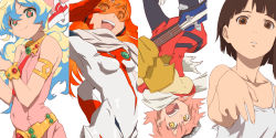 Rule 34 | + +, 4girls, aonori misuji, armlet, bass guitar, black pantyhose, blonde hair, blue hair, bodysuit, bracelet, breasts, brown eyes, brown hair, camisole, collarbone, commentary request, cross-shaped pupils, crossover, dress, flcl, gem, gloves, goggles, goggles on head, gold belt, green eyes, hair ornament, hand on own hip, hand up, haruhara haruko, holding, holding instrument, instrument, iwakura lain, jewelry, long hair, looking at viewer, multicolored hair, multiple girls, necktie, nia teppelin, nono (top wo nerae 2!), open mouth, orange hair, outstretched arm, pantyhose, parted lips, pink dress, pink hair, red gloves, red vest, scarf, serial experiments lain, sleeveless, sleeveless dress, small breasts, smile, spaghetti strap, sunglasses, symbol-shaped pupils, teeth, tengen toppa gurren lagann, tinted eyewear, top wo nerae! (series), top wo nerae 2!, two-tone hair, upside-down, vest, white bodysuit, white camisole, white scarf, yellow eyes, yellow gloves