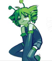 alienposting_(meme) antennae black_eyes colored_skin drill_hair green_hair green_skin kasane_teto meme rainbowdeww synthesizer_v twin_drills utau white_background