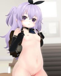 1girl 3d :o backpack bag black_gloves blush breasts censored cleft_of_venus clitoris elbow_gloves female_focus gloves hair_between_eyes hairband highres loli long_hair looking_at_viewer looking_to_the_side mosaic_censoring navel nude original pussy randoseru small_breasts solo taii_(tng1014)