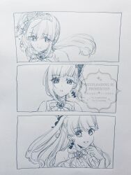 Rule 34 | 3girls, :d, aurora flower (love live!), ballpoint pen (medium), bare shoulders, bead hairband, bob cut, butterfly hair ornament, closed mouth, commentary request, diagonal bangs, frown, fujishima megumi, greyscale, hair bun, hair ornament, highres, inverted bob, link! like! love live!, long hair, love live!, monochrome, multiple girls, neck ribbon, official alternate costume, open mouth, otomune kozue, parted lips, pen (medium), photo (medium), ribbon, riko (1017rikopinpon), shirt, short hair, side ponytail, sidelocks, single side bun, sleeveless, sleeveless shirt, smile, traditional media, two side up, virtual youtuber, watermark, yugiri tsuzuri
