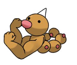 ._. animal_focus black_eyes blank_eyes caterpillar clenched_hands creatures_(company) fighting_stance from_side full_body game_freak gen_1_pokemon hands_up lowres muscular nintendo no_humans pokemon pokemon_(creature) simple_background solo vilepluff weedle what white_background