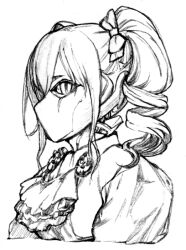 1girl ascot copyright_request dress drill_hair greyscale idolmaster idolmaster_cinderella_girls kanzaki_ranko long_hair mask monochrome sideways_glance solo tv_nattou twin_drills upper_body