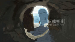 ._. backlighting cave commentary_request creatures_(company) game_freak gen_2_pokemon nintendo no_humans ocean pic_koiwai pokemon pokemon_(creature) pov quagsire solo twitter_username watermark