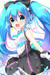 1girl aqua_eyes blue_hair blush dress female_focus gloves hatsune_miku headset ikari_(aor3507) long_hair looking_at_viewer magical_mirai_(vocaloid) magical_mirai_miku magical_mirai_miku_(2016) necktie open_mouth petite ribbon smile solo twintails very_long_hair vocaloid yamaha