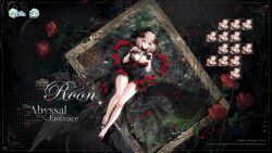 1girl azur_lane bare_shoulders black_dress black_gloves blonde_hair breasts cleavage commentary dress english_commentary flower gloves hair_flower hair_ornament highres large_breasts looking_at_viewer multicolored_hair multiple_expressions official_alternate_costume official_art promotional_art red_flower red_hair red_rose red_streaks roon_(azur_lane) roon_(the_abyssal_embrace)_(azur_lane) rose short_dress short_hair solo wedding_dress