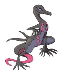artist_request closed_mouth full_body gen_7_pokemon highres nintendo official_art pokemon pokemon_(creature) pokemon_focus pokemon_sm purple_eyes salazzle slit_pupils smile solo third-party_source transparent_background