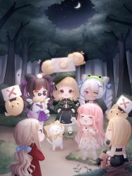 &gt;_&lt; 6+girls :o ^_^ amt_hardballer_longslide angel_wings animal animal_hairband ankle_socks arm_up arms_up artist_request bag bare_arms bare_shoulders bead_necklace beads belt beret besan_(miracle_nikki) bestt_(miracle_nikki) bird black-framed_eyewear black_boots black_bow black_bowtie black_dress black_gloves black_shirt black_shoes black_skirt black_thighhighs blonde_hair blue_bow blue_eyes blunt_bangs boots bow bowtie braided_twintails brown_coat brown_eyes brown_hair bush capelet cat chibi cloak closed_eyes closed_mouth clothed_animal coat collared_coat collared_shirt cone_hair_bun crescent_moon crop_top crossed_arms crossed_legs dark-skinned_female dark_skin debbie_(miracle_nikki) detached_collar double_bun dress drill_hair ear_covers expressionless eyelashes fake_wings fingerless_gloves fishnet_thighhighs fishnets fist_pump floral_print flower flower_necklace forest frilled_dress frilled_shirt frilled_skirt frilled_socks frills frog from_behind game_cg gifty_(nikki) gloves grass green_capelet green_hairband green_hat green_jacket grey_hair hair_bow hair_bun hair_ornament hairband hairclip hand_on_own_chest hand_on_own_leg hands_on_own_hips happy hat hat_bow heterochromia high-waist_skirt high_collar high_heel_boots high_heels highres holding holding_sign hood hood_up hooded_cloak jacket jewelry kneehighs light_particles long_hair long_sleeves low_ponytail mary_janes medium_dress medium_hair mela_(miracle_nikki) miniskirt miracle_nikki momo_(nikki) moon multiple_girls nature neckerchief necklace night night_sky nikki_(nikki) nikki_(series) notice_lines official_art on_log open_clothes open_coat open_jacket open_mouth outdoors parted_lips path pink_hair pink_shoes pleated_dress pleated_skirt ponytail puffy_long_sleeves puffy_sleeves punk purple_bag purple_eyes purple_neckerchief purple_skirt ransa_(miracle_nikki) red_coat road rose_print round_eyewear school_uniform serafuku shirt shoes siblings sidelocks sign single_stripe sisters sitting sitting_on_log skirt sky sleeveless sleeveless_dress sleeveless_shirt smile smirk socks standing star_(sky) starry_sky striped_bow striped_bowtie striped_clothes sunglasses tareme teeth thigh_belt thigh_strap thighhighs third-party_source tote_bag traditional_bowtie tsurime twin_drills twins twinte upper_teeth_only very_long_hair wavy_hair white_cat white_dress white_shirt white_socks white_wings wings x_hair_ornament yellow_bow yellow_bowtie yellow_cloak yellow_eyes