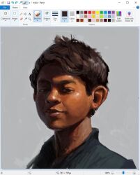 Rule 34 | 1boy, art program in frame, brown hair, christian young, commentary, dark-skinned male, dark skin, english commentary, hair slicked back, light smile, looking at viewer, male focus, microsoft paint (medium), microsoft paint (software), original, painterly, partially shaded face, portrait, screencap, short hair, solo
