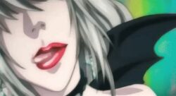 Rule 34 | 1girl, animated, animated gif, anime screenshot, blonde hair, collar, death note, licking lips, lipstick, makeup, mouth focus, solo, thick lips, tongue, tongue out, vampire