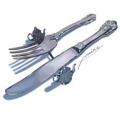 Rule 34 | butter knife, commentary request, fork, highres, miri illust, no humans, object focus, original, shadow, signature, simple background, white background
