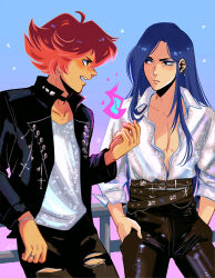 2boys andythelemon blue_hair gueira male_focus meis_(promare) multiple_boys promare red_hair tagme
