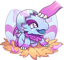 dragon dragon_village_(series) dragon_village_collection egg eggshell feathers game_cg lowres nest no_humans official_art purple_eyes shooting_star_dragon_(dragon_village) third-party_source transparent_background