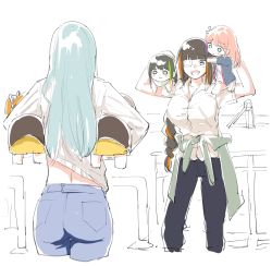 404_(girls&#039;_frontline) 6+girls aged_down anti-rain_(girls&#039;_frontline) ass back carrying carrying_over_shoulder carrying_under_arm chibi clothes_around_waist commentary_request denim eyepatch from_behind girls&#039;_frontline highres hk416_(girls&#039;_frontline) jacket jacket_around_waist jeans m16a1_(girls&#039;_frontline) m4a1_(girls&#039;_frontline) multiple_girls pants playground shinoe_nun siblings sisters st_ar-15_(girls&#039;_frontline) twins ump45_(girls&#039;_frontline) ump9_(girls&#039;_frontline)