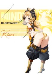 Rule 34 | 1girl, absurdres, ass, blonde hair, blue eyes, closed mouth, commentary, copyright request, english commentary, goggles, highres, kiari art, panties, solo, twintails, underwear, yellow panties