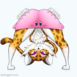 animal_ears ass bent_over clawroline claws furry furry_female highres huge_ass kirby kirby_(series) kirby_and_the_forgotten_land leopard_ears leopard_girl leopard_tail looking_at_viewer mouthful_mode nintendo purple_eyes simple_background taiggerrock tail vore