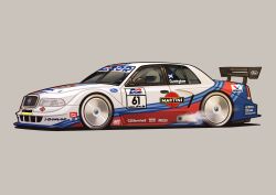 1other ambiguous_gender arhentol car commentary english_commentary ford ford_crown_victoria ford_crown_victoria_(2nd_generation) grey_background helmet highres martini_(brand) motor_vehicle original race_vehicle racecar redesign simple_background spoiler_(automobile) vehicle_focus