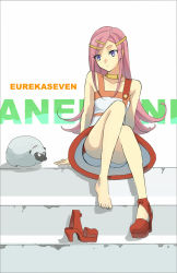 00s 01_0219 1girl anemone_(eureka_seven) bad_id bad_pixiv_id barefoot blue_eyes boyshort_panties collar dress eureka_seven eureka_seven_(series) feet female_focus gulliver_(eureka_seven) hair_ornament hairclip high_heels long_hair long_legs pink_hair platform_footwear platform_heels platform_shoes shoes single_shoe sitting sitting_on_stairs solo stairs