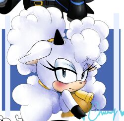 bare_shoulders bell blush cowbell eyelashes floppy_ears fluffy hairband kuinvoomboo lanolin_the_sheep long_hair sheep sonic_(series) sonic_the_hedgehog_(idw) tank_top