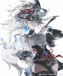 1girl bracelet breasts eteru highres holding holding_weapon jewelry long_hair looking_at_viewer original pearl_bracelet solo weapon white_background white_hair