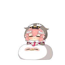 Rule 34 | blue eyes, blush, closed eyes, dreaming, hair between eyes, head wings, hololive, necktie, pink hair, short hair, sleeping, takane lui, tsukune (takane lui), tsumire (takane lui), twumi, virtual youtuber, wings