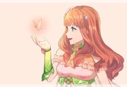 1girl breasts bug butterfly celica_(fire_emblem) celica_(resplendent)_(fire_emblem) fairy fire_emblem fire_emblem_echoes:_shadows_of_valentia fire_emblem_heroes flower head_wreath highres insect long_hair medium_breasts nintendo official_alternate_costume princess red_eyes red_hair solo tiara tomo_shirasu