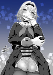 1futa arm_up artist_name bar_censor blue_background blue_theme blush breasts bulge censored choker closed_mouth clothes_lift clothes_pull color_request dated ears erection erection_under_clothes fan female_pov from_below futanari glaring gradient_background greyscale_with_colored_background hair_between_eyes hair_ornament hairband hand_up holding_own_arm imminent_fellatio jitome large_penis large_testicles long_sleeves looking_at_viewer looking_down medium_breasts midriff_peek monochrome oral_invitation pantyhose pantyhose_pull penis pov ryuuou_no_oshigoto! sailor_collar scarf school_uniform serafuku short_hair signature silver_hair skirt skirt_lift snowflake_hair_ornament solo sora_ginko testicles thighhighs thighhighs_pull thighs tokimachi_eisei veins veiny_penis veiny_testicles watermark