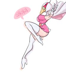 1girl alternate_breast_size animal_helmet artist_request ass belt bodysuit breasts cape cowboy_shot curvy elbow_gloves eyelashes gatchaman gloves huge_ass jumping jun_the_swan outdoors shiny_skin solo thighhighs white_background white_belt white_cape white_gloves white_thighhighs wide_hips