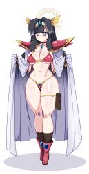 1girl absurdres alternate_breast_size alternate_costume animal_ears armor bikini_armor black_hair blue_archive breasts cape choker cleavage collarbone dog_ears dog_girl goggles goggles_on_head groin helmet hibiki_(blue_archive) highres large_breasts lazy_ant long_hair navel pauldrons pendant_choker pouch red_armor red_footwear shoulder_armor solo thick_thighs thigh_pouch thigh_strap thighs white_cape winged_helmet