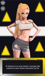 3d animated blonde_hair breasts breasts_out card_(medium) crop_top denim denim_shorts highres large_breasts medium_breasts nude persephone858 shorts