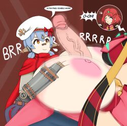1futa 1girl :o age_difference ass blue_hair breasts brown_eyes clothed_sex english_text futa_with_female futanari huge_ass huge_breasts huge_penis huge_testicles loli medium_hair nipples open_mouth oppai_loli paizuri penis poppi_(xenoblade) pyra_(xenoblade) red_hair sex size_difference speech_bubble surprised testicles touhoufan twintails veins veiny_penis xenoblade_chronicles_(series)