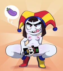 2025 aribujitosnsfw artist_name asking_for_sex bad_tag bare_legs breasts brown_hair censored evil_pomni_(the_amazing_digital_circus) female_focus glitch_productions groin hat jester jester_cap legs loli looking_at_viewer naughty_face navel nipples nude open_mouth petite pictographics pomni_(the_amazing_digital_circus) sharp_teeth shoes small_breasts solo speech_bubble spread_legs squatting teeth the_amazing_digital_circus tongue tongue_out