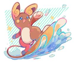 Rule 34 | alolan form, alolan raichu, blue eyes, commentary, dot nose, gen 7 pokemon, nintendo, no humans, open mouth, pokemon, pokemon (creature), pokemon focus, smile, solo, sparkle, user kgvr3883, water