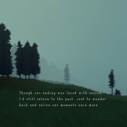 Rule 34 | english text, fog, forest, green theme, highres, hill, monochrome, muted color, nature, no humans, onlypixeeels, original, outdoors, pixel art, scenery, tree